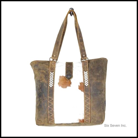 Canvas Tote with Genuine Leather Detailing, Southwestern Design - Picture 5 of 7